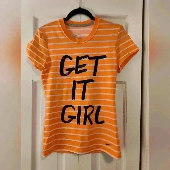 Nike | Get It Girl logo| orange/white stripe | short sleeve tshirt | Small - Picture 1 of 5